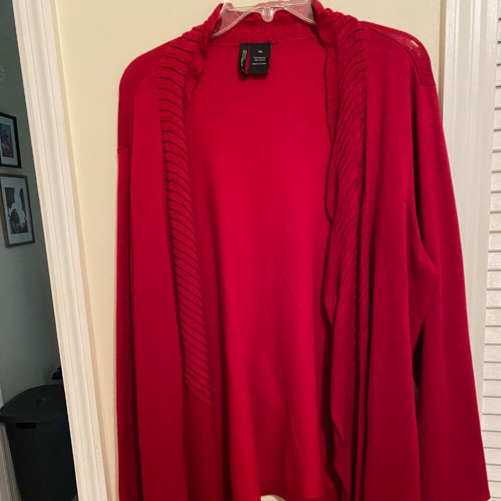 Red Open Front Cardigan